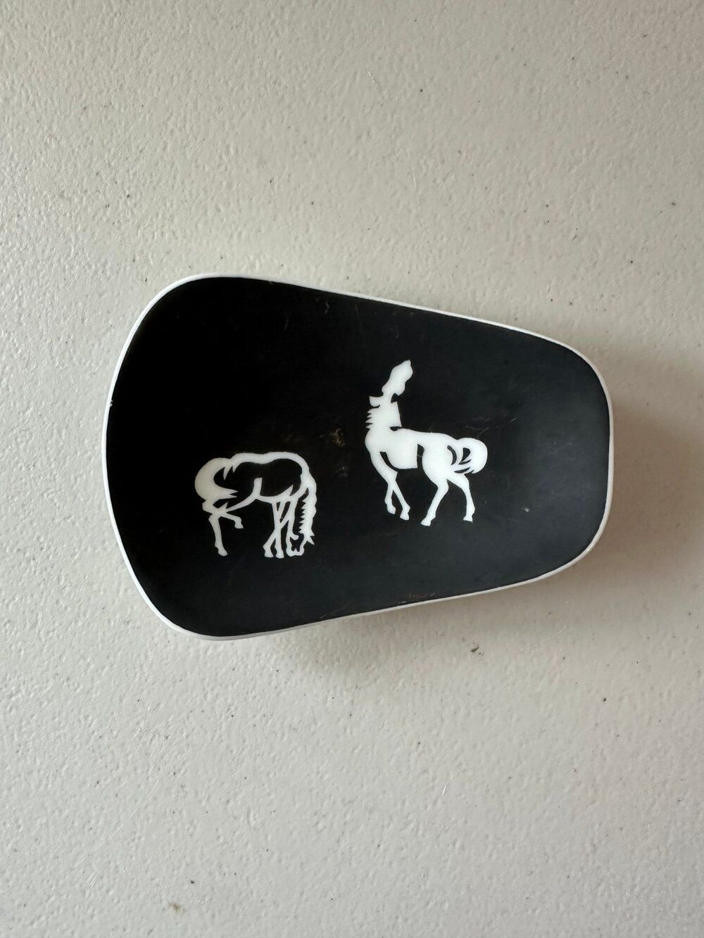 Otagiri Vintage Silhouette Horses Curved Black Matte Porcelain Trinket Tray
